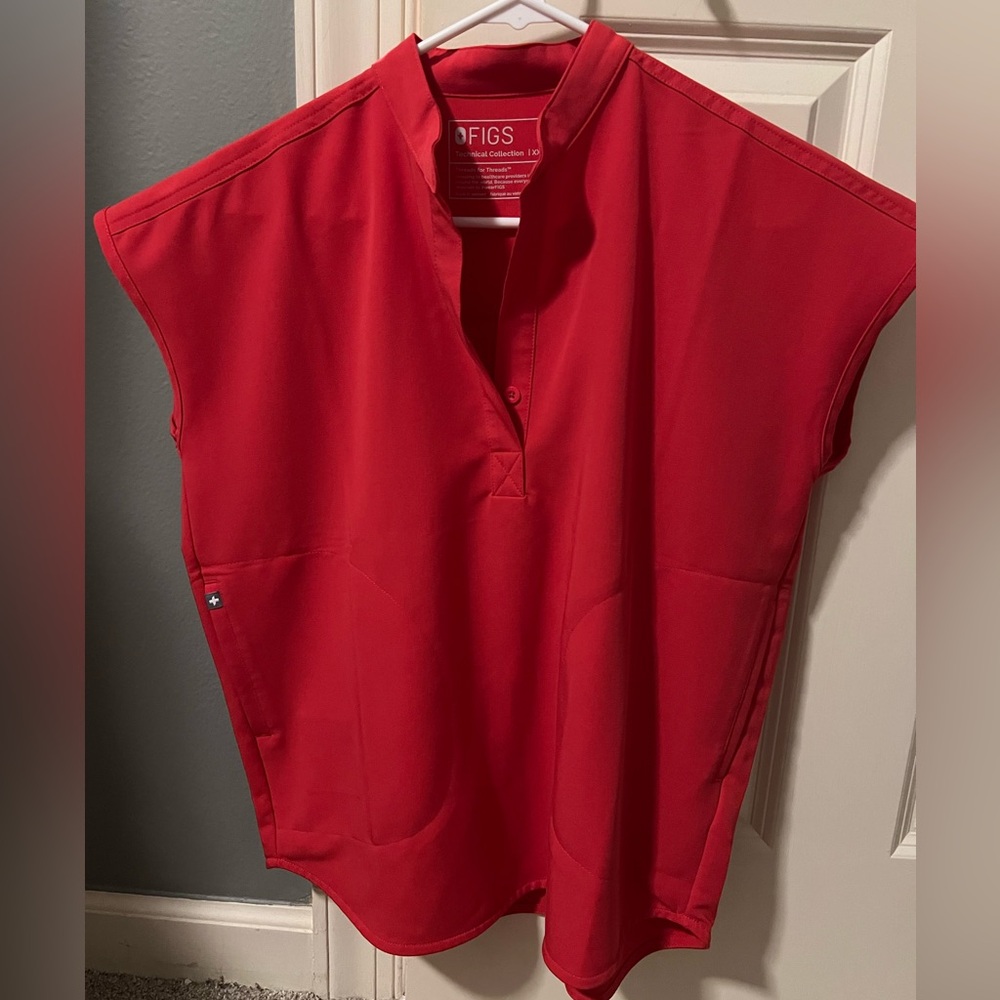 Figs Rafaela Scrub Top - Neon Red - XXS